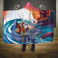 Hawaiian Mele Kalikimaka Hooded Blanket Santa Claus Driving The Whale with Sunset Ocean Landscape LT03 - Polynesian Pride
