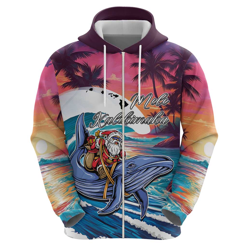 Hawaiian Mele Kalikimaka Hoodie Santa Claus Driving The Whale with Sunset Ocean Landscape LT03 - Polynesian Pride