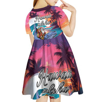Hawaiian Mele Kalikimaka Kid Short Sleeve Dress Santa Claus Driving The Whale with Sunset Ocean Landscape LT03 - Polynesian Pride