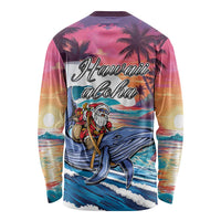 Hawaiian Mele Kalikimaka Long Sleeve Shirt Santa Claus Driving The Whale with Sunset Ocean Landscape LT03 - Polynesian Pride