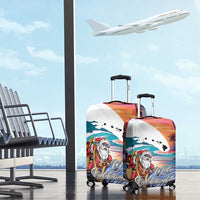 Hawaiian Mele Kalikimaka Luggage Cover Santa Claus Driving The Whale with Sunset Ocean Landscape LT03 - Polynesian Pride