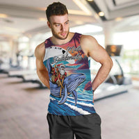 Hawaiian Mele Kalikimaka Men Tank Top Santa Claus Driving The Whale with Sunset Ocean Landscape LT03 Blue - Polynesian Pride