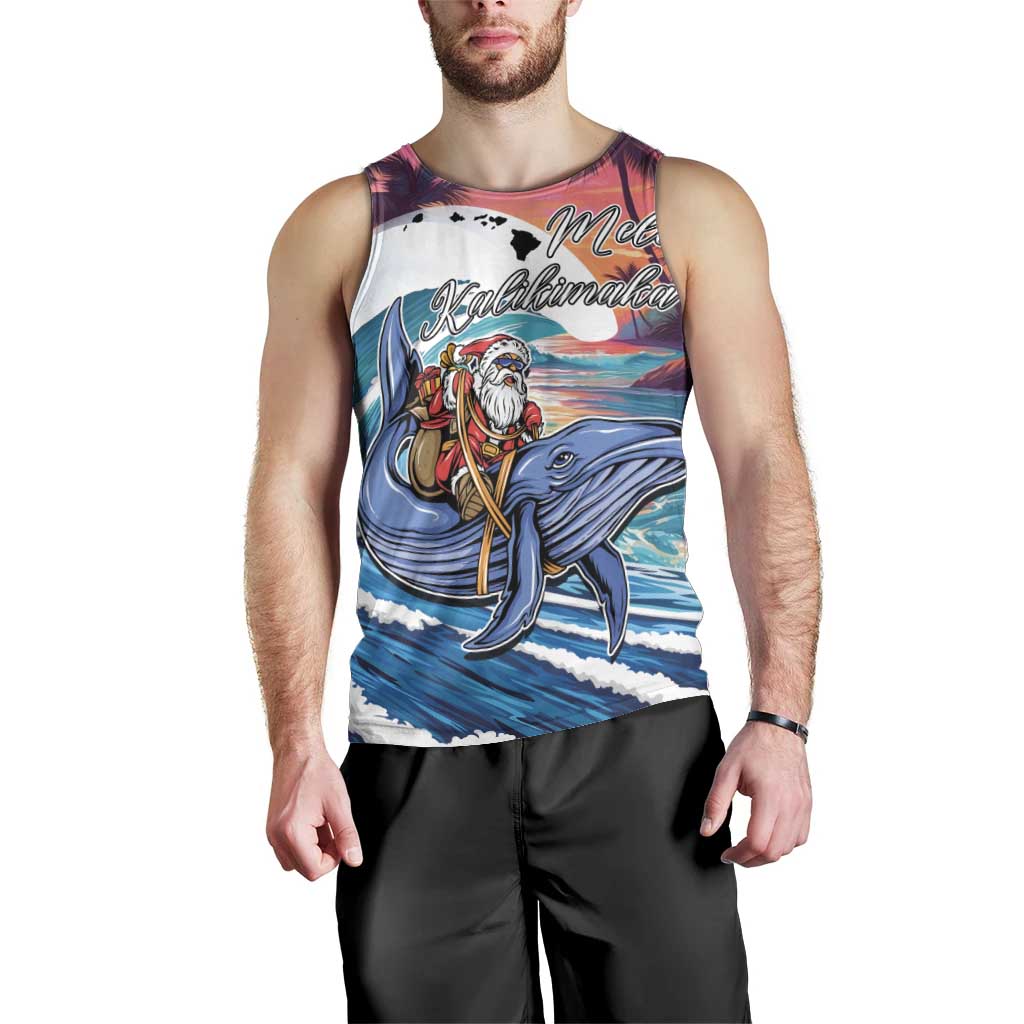 Hawaiian Mele Kalikimaka Men Tank Top Santa Claus Driving The Whale with Sunset Ocean Landscape LT03 - Polynesian Pride
