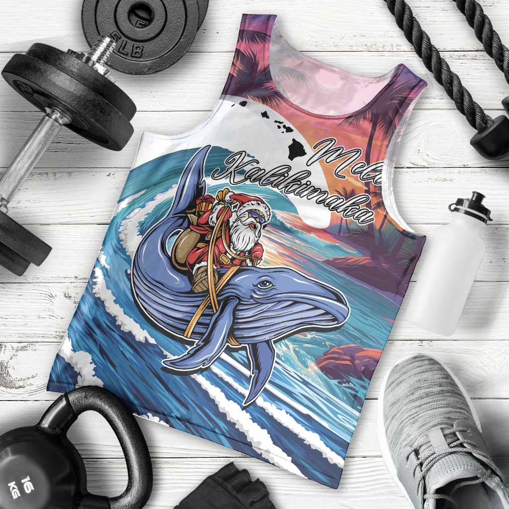 Hawaiian Mele Kalikimaka Men Tank Top Santa Claus Driving The Whale with Sunset Ocean Landscape LT03 - Polynesian Pride