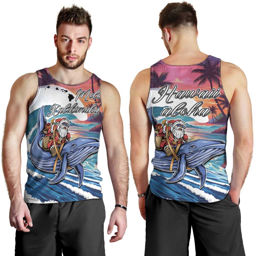 Hawaiian Mele Kalikimaka Men Tank Top Santa Claus Driving The Whale with Sunset Ocean Landscape LT03 - Polynesian Pride