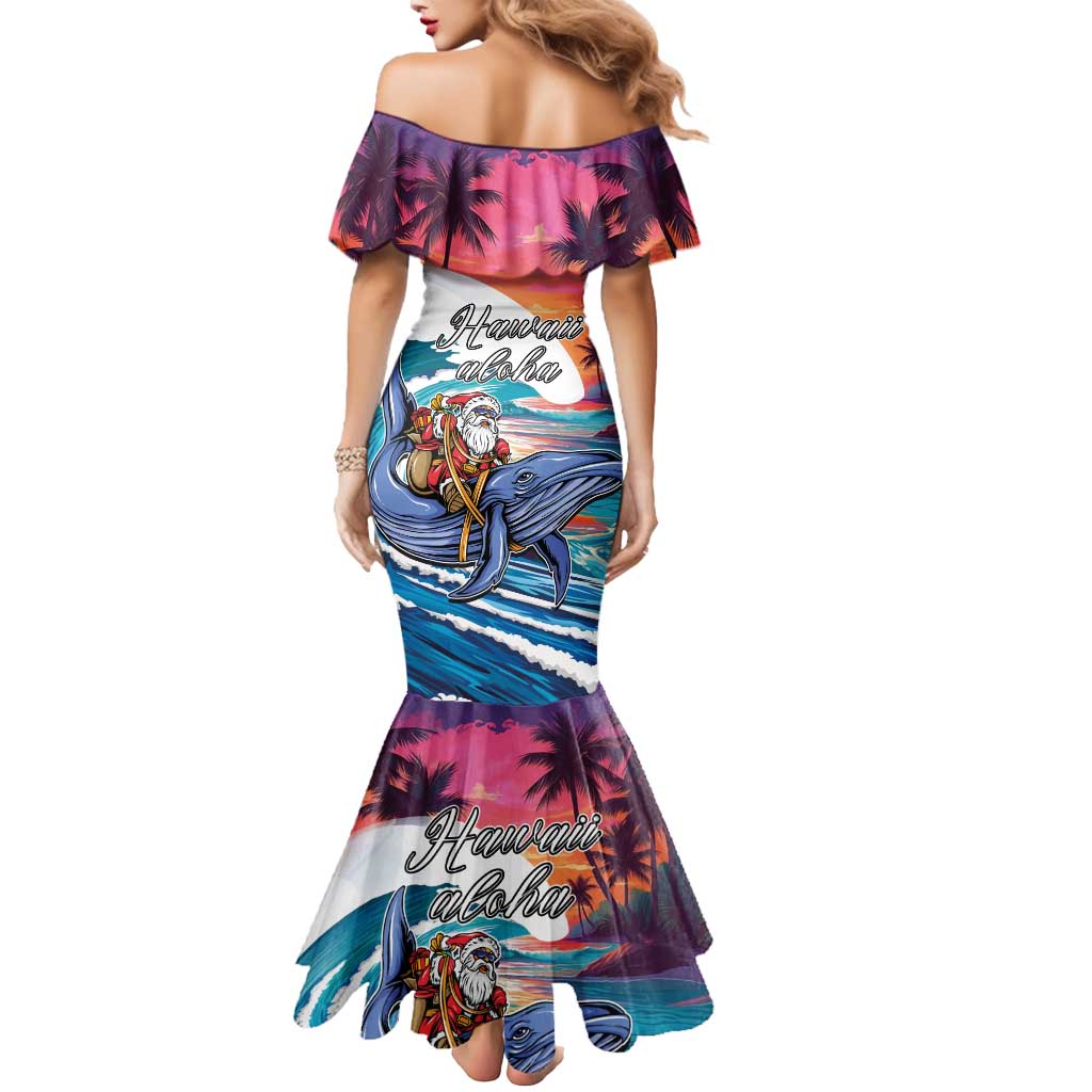 Hawaiian Mele Kalikimaka Mermaid Dress Santa Claus Driving The Whale with Sunset Ocean Landscape LT03 - Polynesian Pride