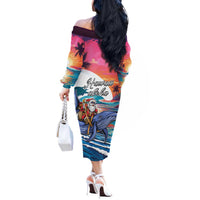 Hawaiian Mele Kalikimaka Off The Shoulder Long Sleeve Dress Santa Claus Driving The Whale with Sunset Ocean Landscape LT03 - Polynesian Pride