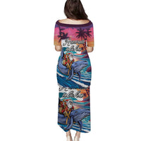 Hawaiian Mele Kalikimaka Puletasi Santa Claus Driving The Whale with Sunset Ocean Landscape LT03 - Polynesian Pride
