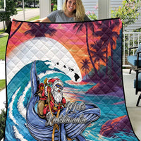 Hawaiian Mele Kalikimaka Quilt Santa Claus Driving The Whale with Sunset Ocean Landscape LT03 Blue - Polynesian Pride