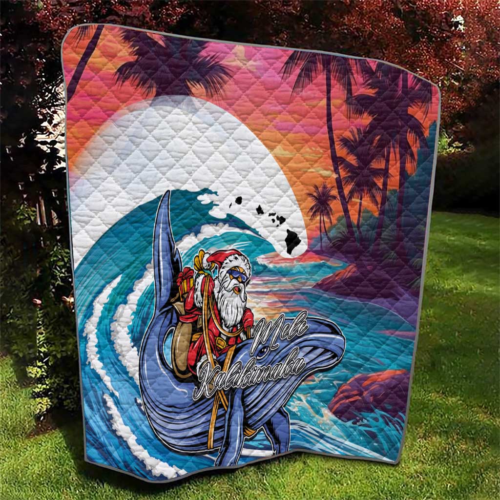 Hawaiian Mele Kalikimaka Quilt Santa Claus Driving The Whale with Sunset Ocean Landscape LT03 - Polynesian Pride