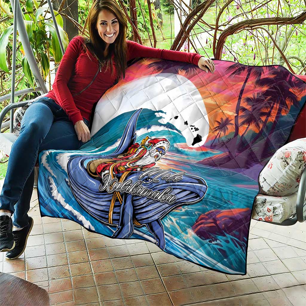 Hawaiian Mele Kalikimaka Quilt Santa Claus Driving The Whale with Sunset Ocean Landscape LT03 - Polynesian Pride