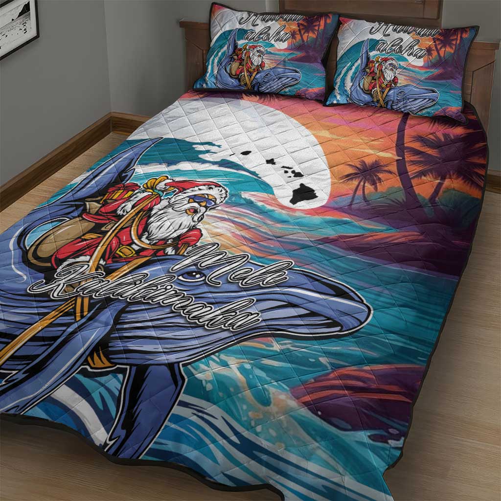 Hawaiian Mele Kalikimaka Quilt Bed Set Santa Claus Driving The Whale with Sunset Ocean Landscape LT03 - Polynesian Pride