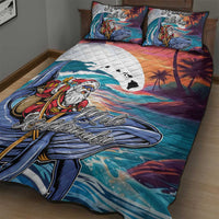 Hawaiian Mele Kalikimaka Quilt Bed Set Santa Claus Driving The Whale with Sunset Ocean Landscape LT03 - Polynesian Pride