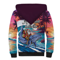 Hawaiian Mele Kalikimaka Sherpa Hoodie Santa Claus Driving The Whale with Sunset Ocean Landscape LT03 - Polynesian Pride