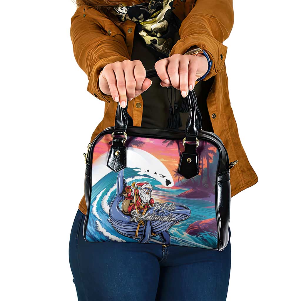 Hawaiian Mele Kalikimaka Shoulder Handbag Santa Claus Driving The Whale with Sunset Ocean Landscape LT03 One Size Blue - Polynesian Pride