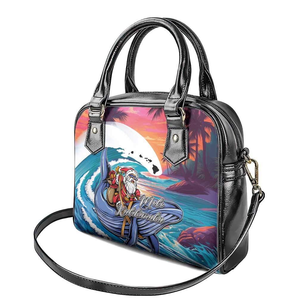 Hawaiian Mele Kalikimaka Shoulder Handbag Santa Claus Driving The Whale with Sunset Ocean Landscape LT03 - Polynesian Pride