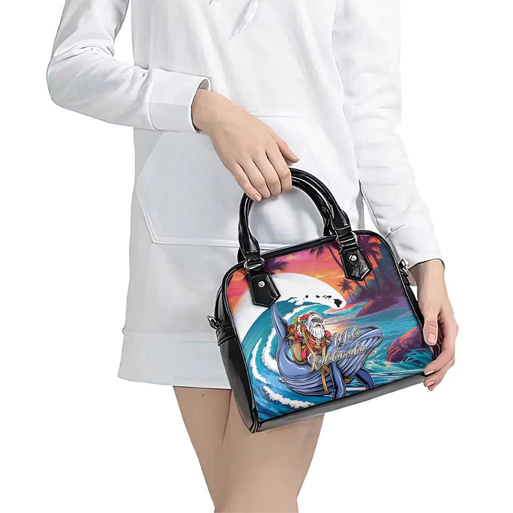 Hawaiian Mele Kalikimaka Shoulder Handbag Santa Claus Driving The Whale with Sunset Ocean Landscape LT03 - Polynesian Pride