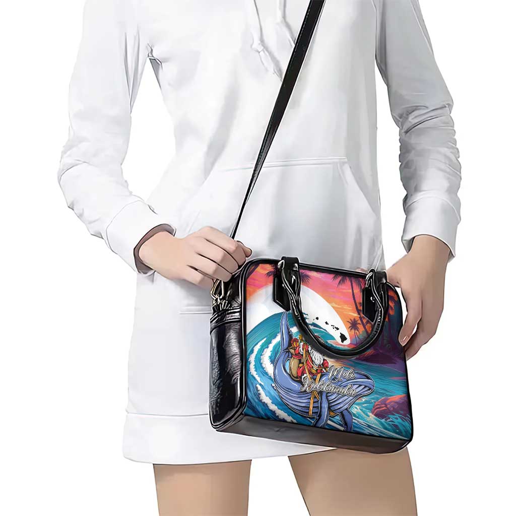 Hawaiian Mele Kalikimaka Shoulder Handbag Santa Claus Driving The Whale with Sunset Ocean Landscape LT03 - Polynesian Pride