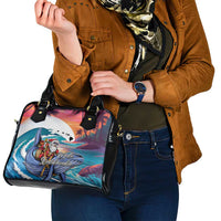 Hawaiian Mele Kalikimaka Shoulder Handbag Santa Claus Driving The Whale with Sunset Ocean Landscape LT03 - Polynesian Pride