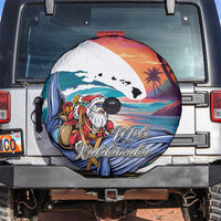 Hawaiian Mele Kalikimaka Spare Tire Cover Santa Claus Driving The Whale with Sunset Ocean Landscape LT03 Blue - Polynesian Pride
