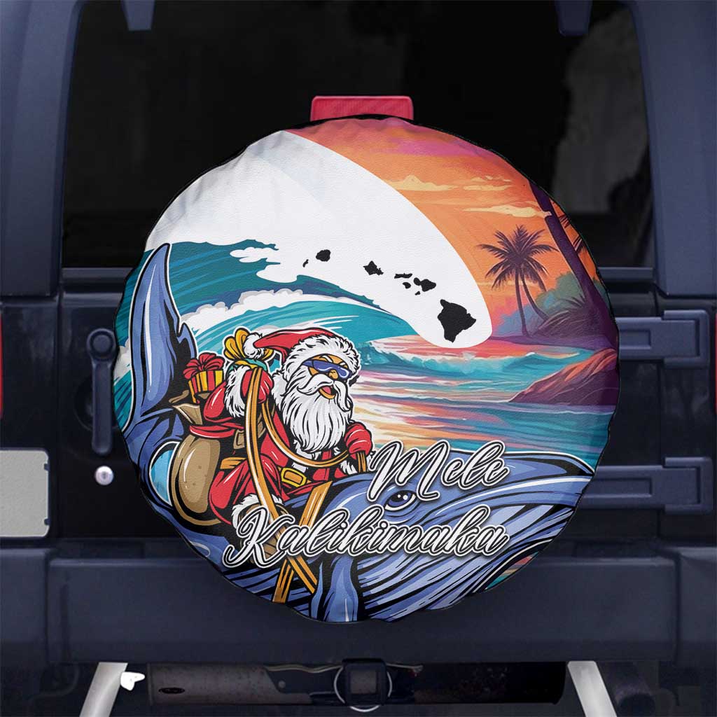 Hawaiian Mele Kalikimaka Spare Tire Cover Santa Claus Driving The Whale with Sunset Ocean Landscape LT03 - Polynesian Pride