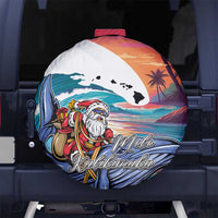 Hawaiian Mele Kalikimaka Spare Tire Cover Santa Claus Driving The Whale with Sunset Ocean Landscape LT03 - Polynesian Pride