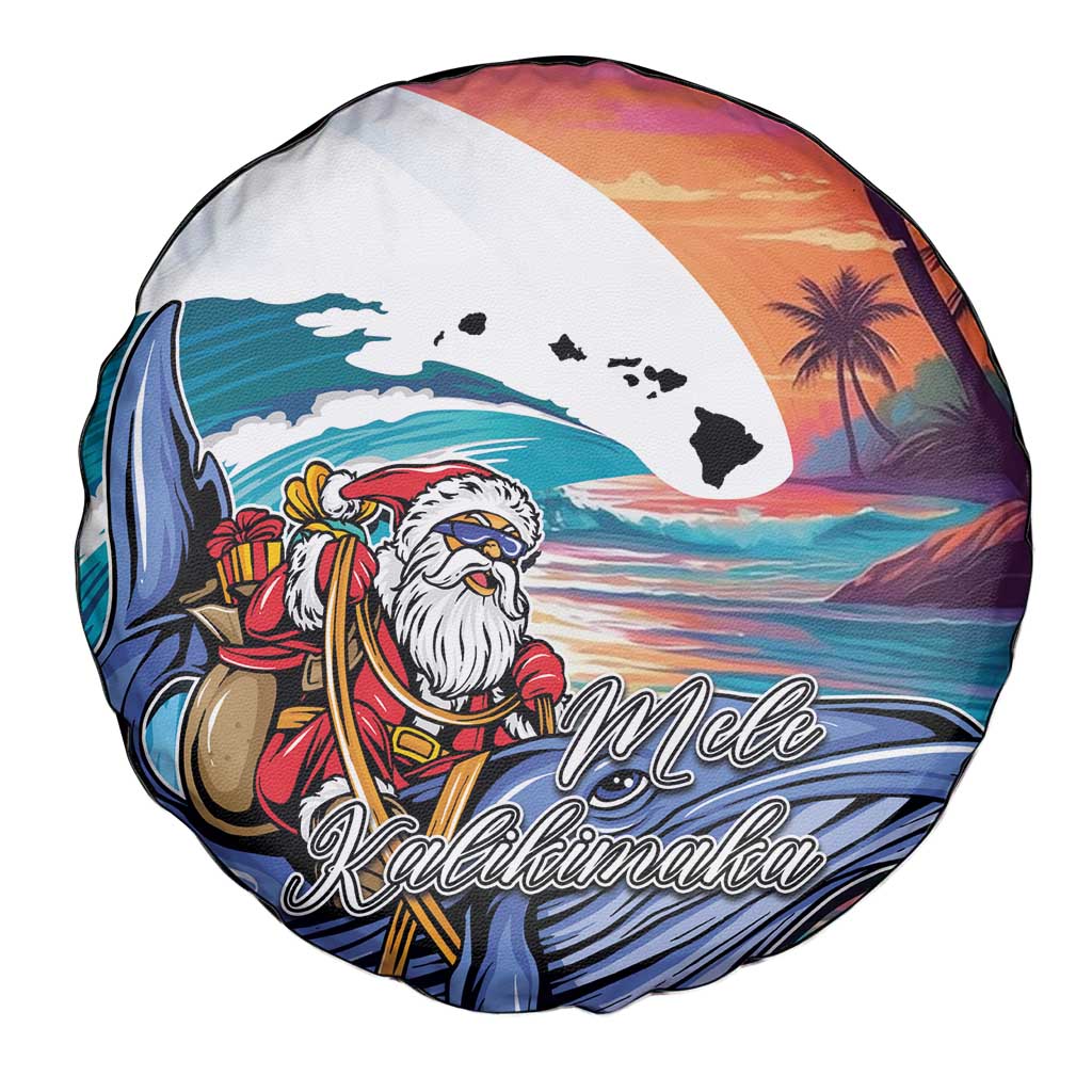 Hawaiian Mele Kalikimaka Spare Tire Cover Santa Claus Driving The Whale with Sunset Ocean Landscape LT03 - Polynesian Pride