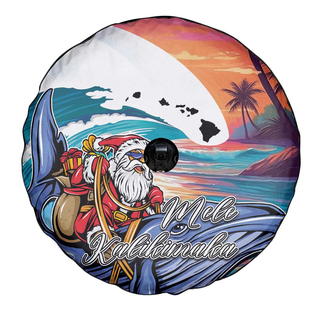 Hawaiian Mele Kalikimaka Spare Tire Cover Santa Claus Driving The Whale with Sunset Ocean Landscape LT03 - Polynesian Pride