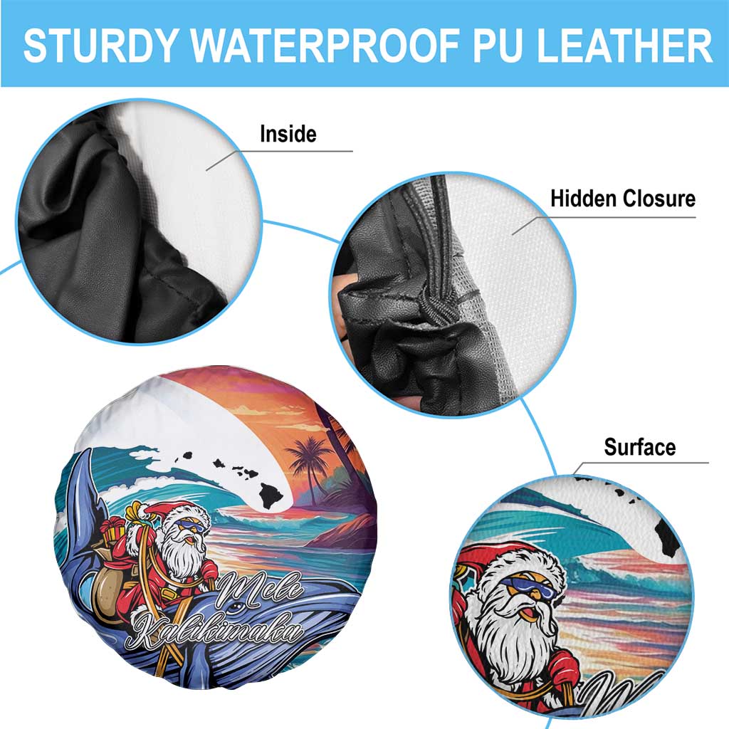 Hawaiian Mele Kalikimaka Spare Tire Cover Santa Claus Driving The Whale with Sunset Ocean Landscape LT03 - Polynesian Pride