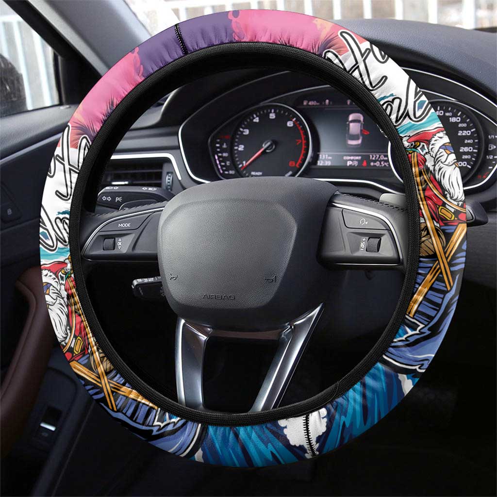 Hawaiian Mele Kalikimaka Steering Wheel Cover Santa Claus Driving The Whale with Sunset Ocean Landscape LT03 - Polynesian Pride
