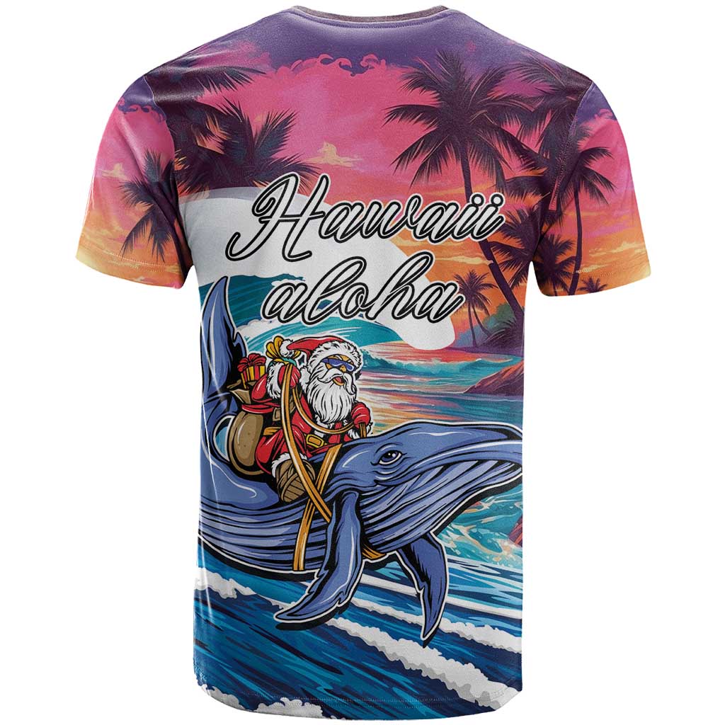 Hawaiian Mele Kalikimaka T Shirt Santa Claus Driving The Whale with Sunset Ocean Landscape LT03 - Polynesian Pride