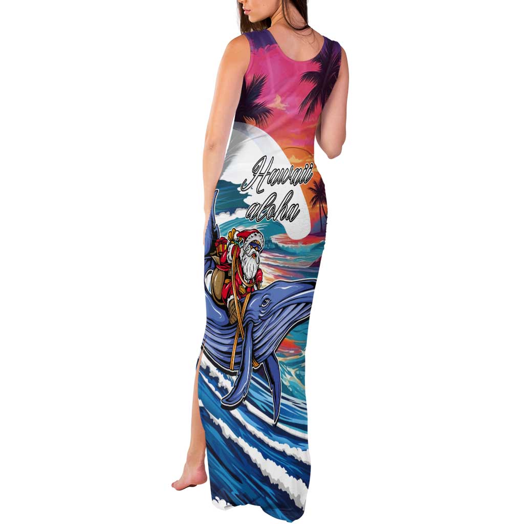 Hawaiian Mele Kalikimaka Tank Maxi Dress Santa Claus Driving The Whale with Sunset Ocean Landscape LT03 - Polynesian Pride