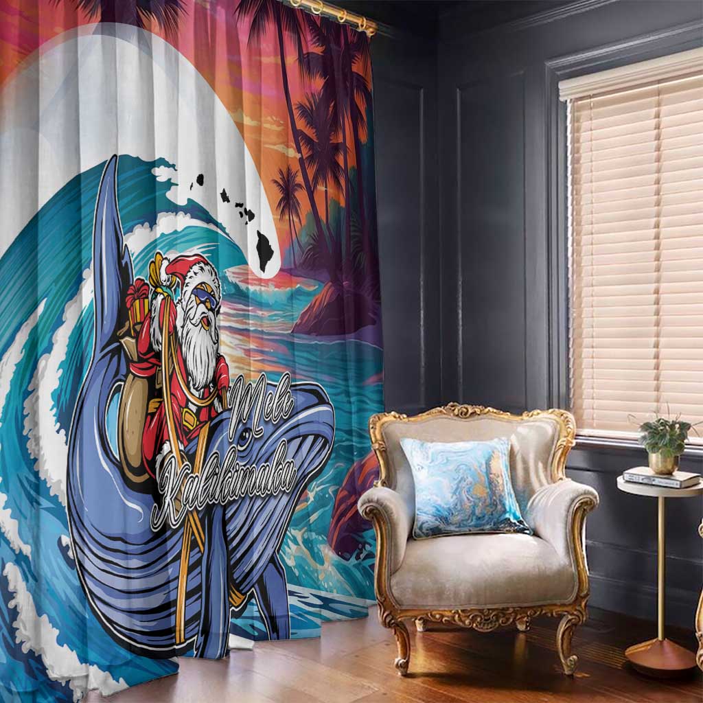 Hawaiian Mele Kalikimaka Window Curtain Santa Claus Driving The Whale with Sunset Ocean Landscape LT03 - Polynesian Pride