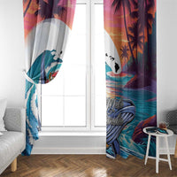 Hawaiian Mele Kalikimaka Window Curtain Santa Claus Driving The Whale with Sunset Ocean Landscape LT03 - Polynesian Pride