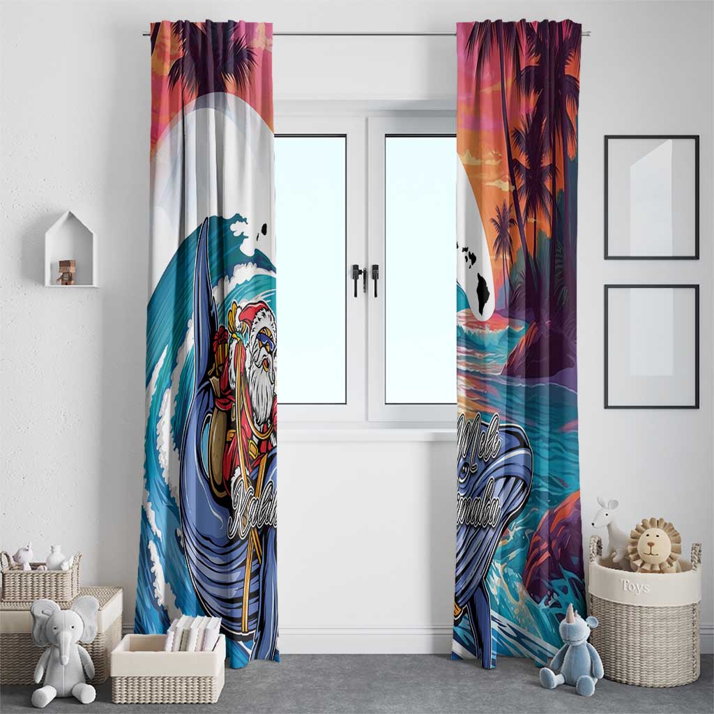 Hawaiian Mele Kalikimaka Window Curtain Santa Claus Driving The Whale with Sunset Ocean Landscape LT03 - Polynesian Pride