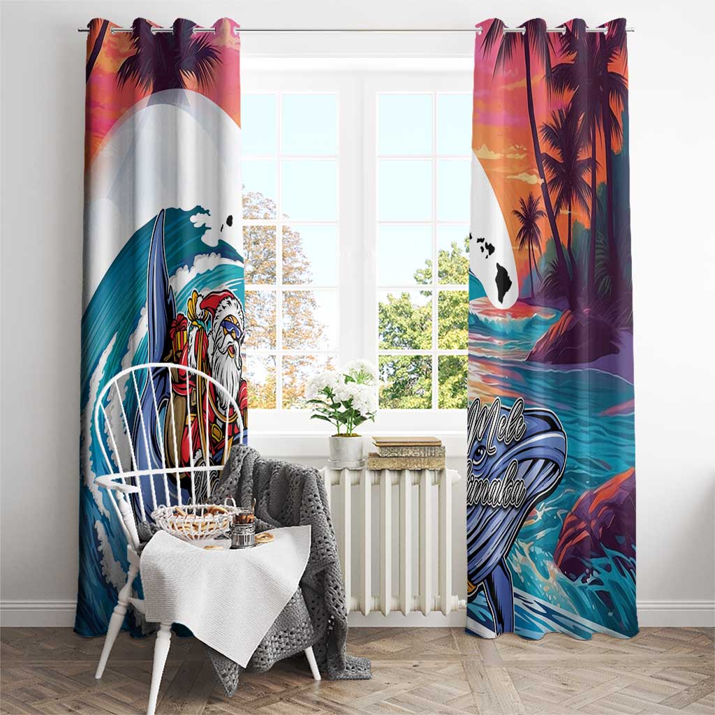 Hawaiian Mele Kalikimaka Window Curtain Santa Claus Driving The Whale with Sunset Ocean Landscape LT03 - Polynesian Pride