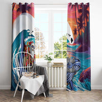 Hawaiian Mele Kalikimaka Window Curtain Santa Claus Driving The Whale with Sunset Ocean Landscape LT03 - Polynesian Pride