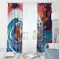 Hawaiian Mele Kalikimaka Window Curtain Santa Claus Driving The Whale with Sunset Ocean Landscape LT03 - Polynesian Pride