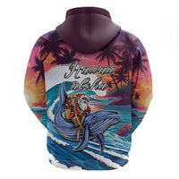 Hawaiian Mele Kalikimaka Zip Hoodie Santa Claus Driving The Whale with Sunset Ocean Landscape LT03 - Polynesian Pride