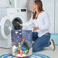 Guam and United States Together Laundry Basket Bald Eagle and Guam Seal with Flower and Tribal Tattoos LT03 - Polynesian Pride