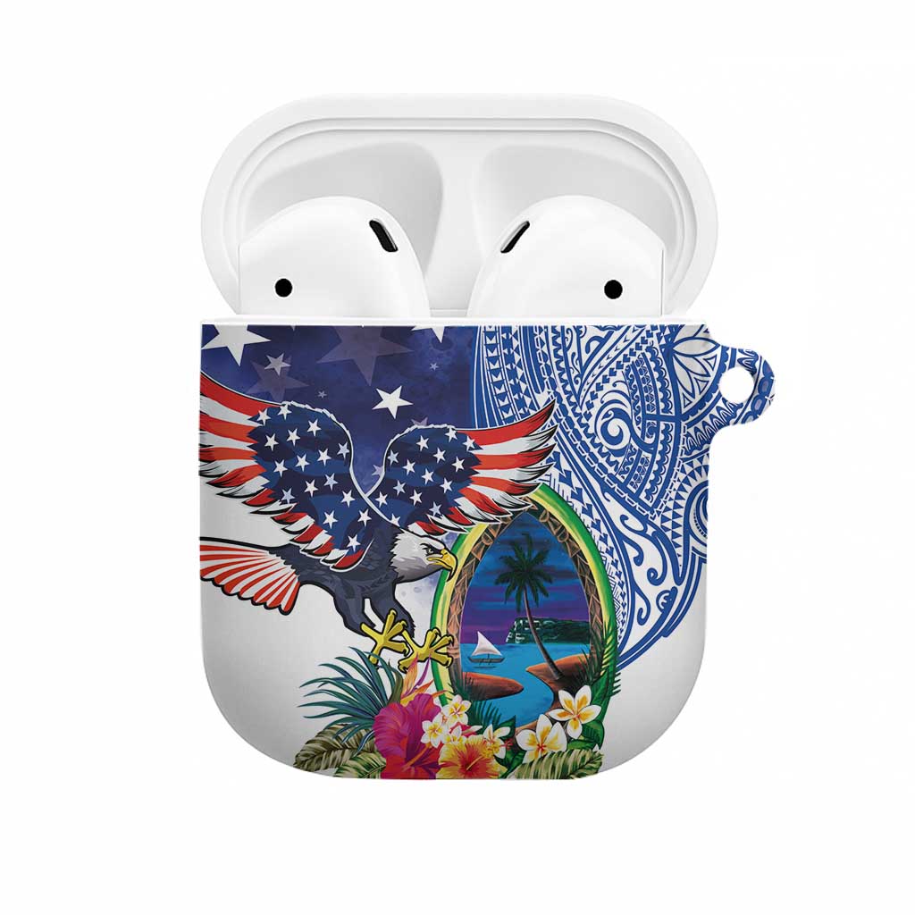 Guam and United States Together AirPods Case Bald Eagle and Guam Seal with Flower and Tribal Tattoos LT03 Multicolor - Polynesian Pride