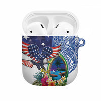 Guam and United States Together AirPods Case Bald Eagle and Guam Seal with Flower and Tribal Tattoos LT03 Multicolor - Polynesian Pride