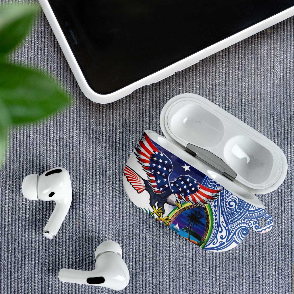 Guam and United States Together AirPods Case Bald Eagle and Guam Seal with Flower and Tribal Tattoos LT03 - Polynesian Pride