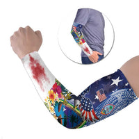 Guam and United States Together Arm Sleeves Bald Eagle and Guam Seal with Flower and Tribal Tattoos LT03 Set of 2 Multicolor - Polynesian Pride