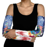Guam and United States Together Arm Sleeves Bald Eagle and Guam Seal with Flower and Tribal Tattoos LT03 - Polynesian Pride