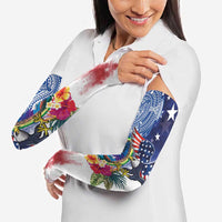 Guam and United States Together Arm Sleeves Bald Eagle and Guam Seal with Flower and Tribal Tattoos LT03 - Polynesian Pride