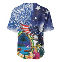 Guam and United States Together Baseball Jersey Bald Eagle and Guam Seal with Flower and Tribal Tattoos LT03 - Polynesian Pride