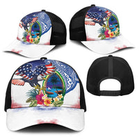 Guam and United States Together Baseball Net Cap Bald Eagle and Guam Seal with Flower and Tribal Tattoos LT03 - Polynesian Pride