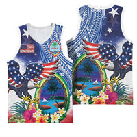 Guam and United States Together Basketball Jersey Bald Eagle and Guam Seal with Flower and Tribal Tattoos LT03 - Polynesian Pride