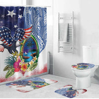 Guam and United States Together Bathroom Set Bald Eagle and Guam Seal with Flower and Tribal Tattoos LT03 Bathroom Set (4 pcs) Multicolor - Polynesian Pride